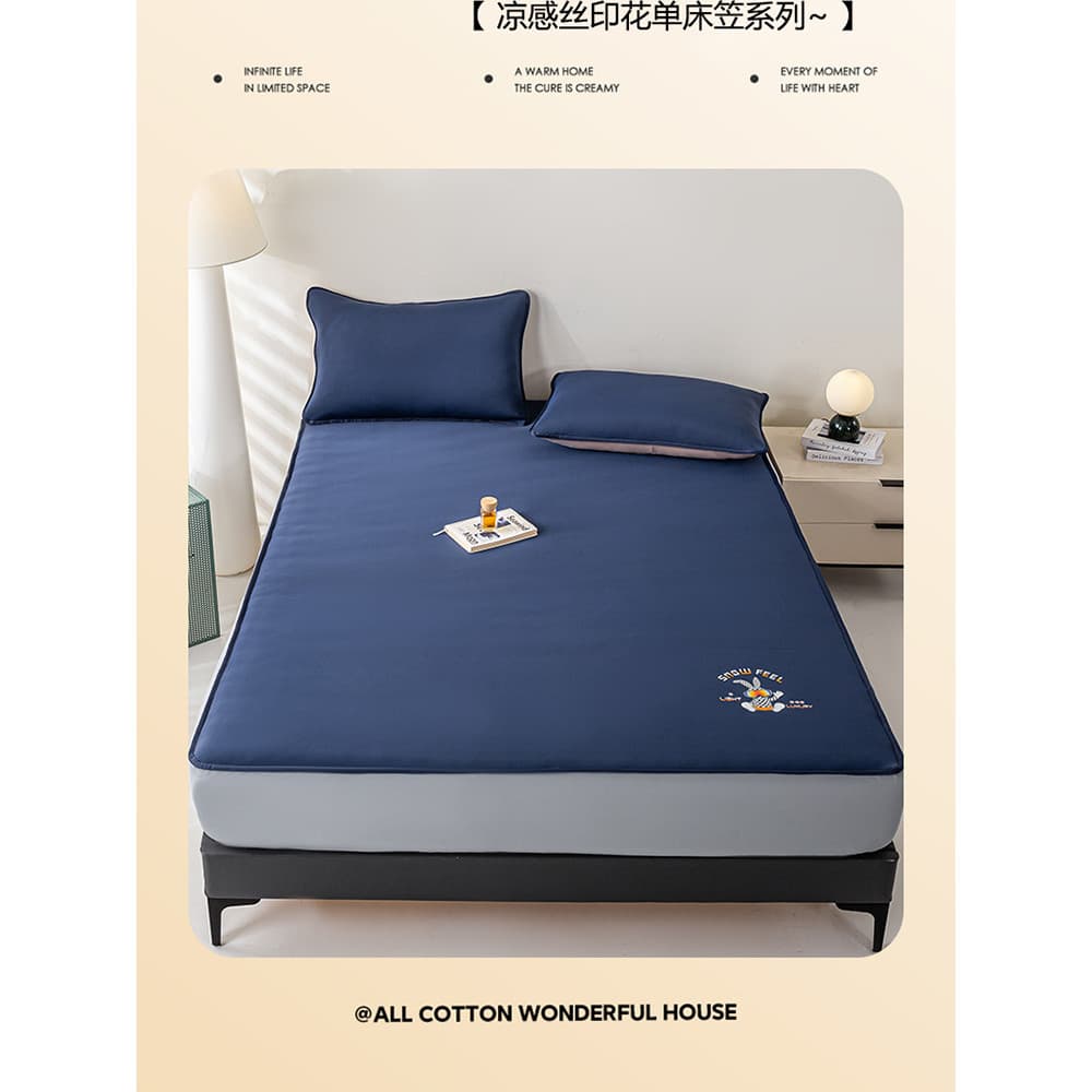 Lençol de cama com sensação fresca de verão, peça única, algodão puro, lençol antiderrapante, capa de colchão, capa prot