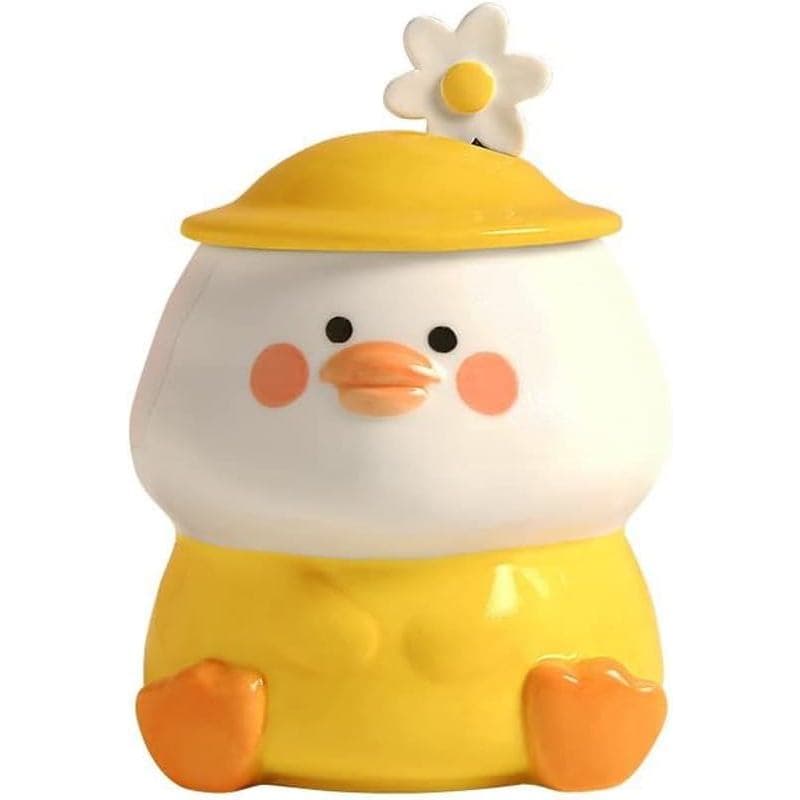 Caneca de Cerâmica 3D de Pato Amarelo Engraçado com Colher e Tampa, Caneca Kawaii, Canecas de Animais para Chá com Leite
