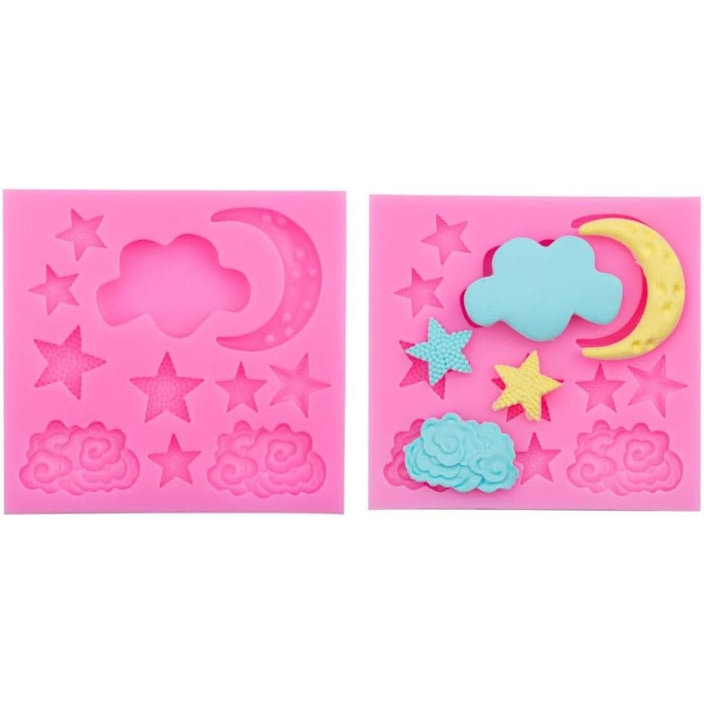 2 Peças de Moldes de Silicone Rosa em Forma de Lua e Estrela, Molde de Fondant em Forma de Nuvem, Moldes de Chocolate em