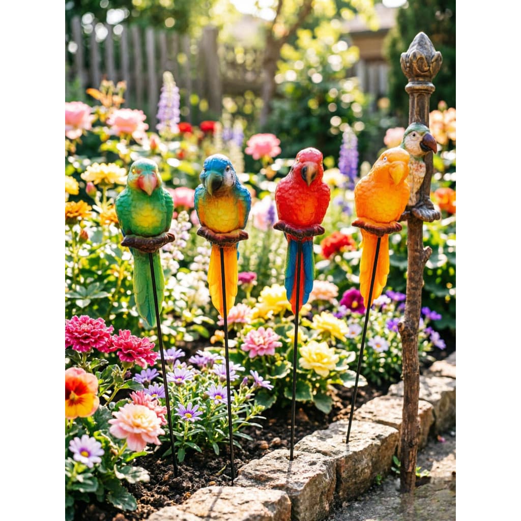 Papagaio colorido feito de 15 cm, Material de Metal e plástico, decorações para jardim e vilas