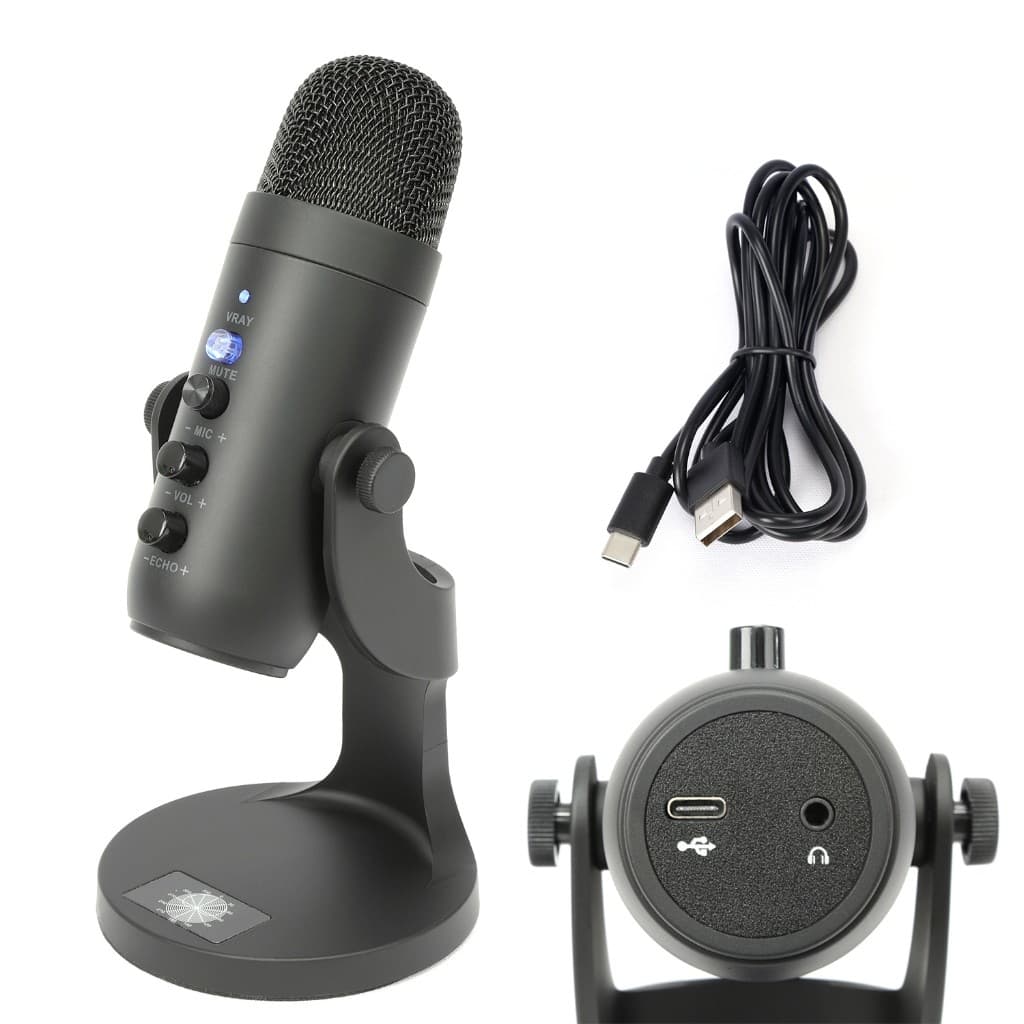 Microfone Condensador USB Com Suporte De Mesa