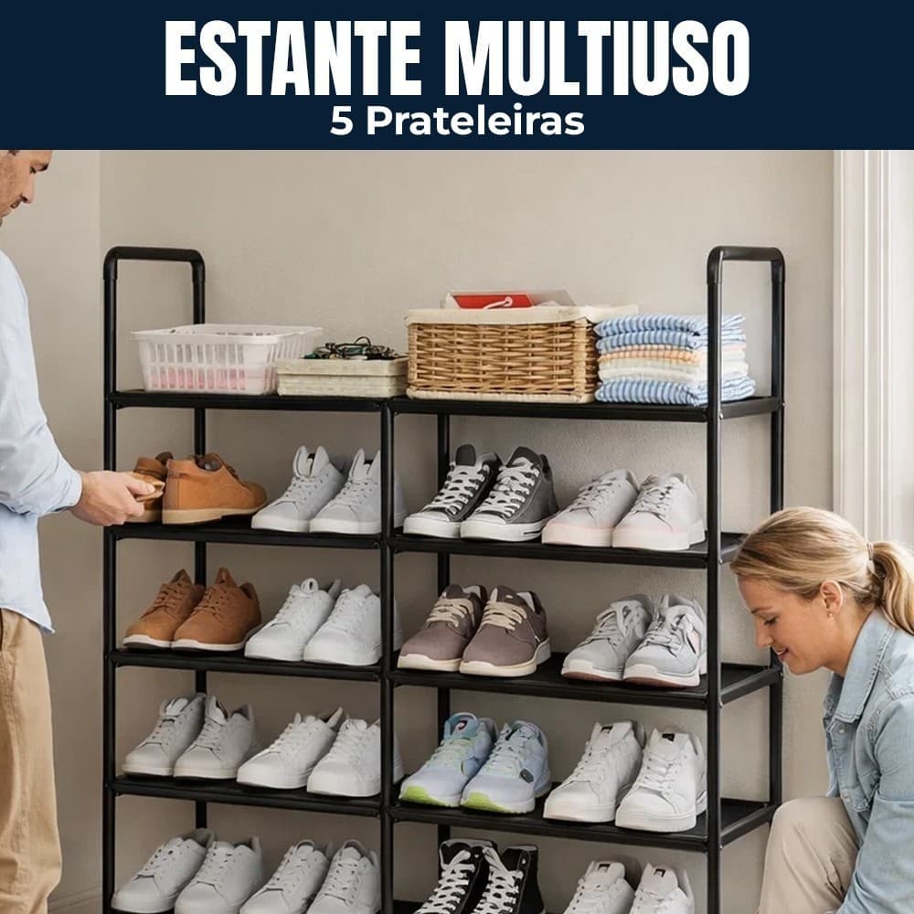 Estante Multiuso 5 Prateleiras Organizador Preto Espaço Amplo Madeira Modular Resistente