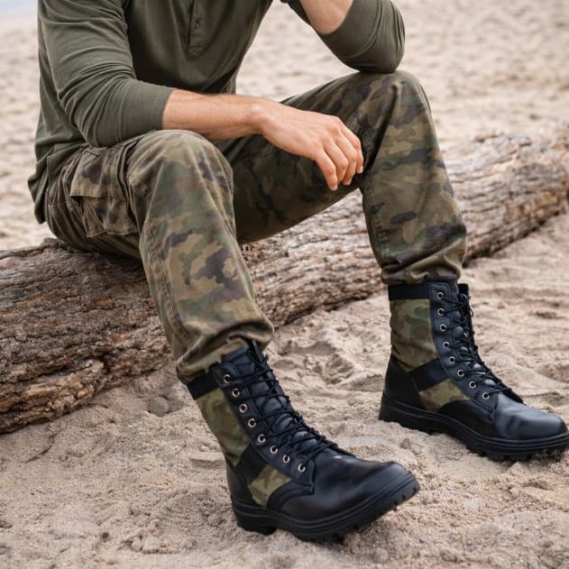 Bota Exercito Camuflada Coturno Couro Militar Masculina para Motociclista Estilo e Durabilidade