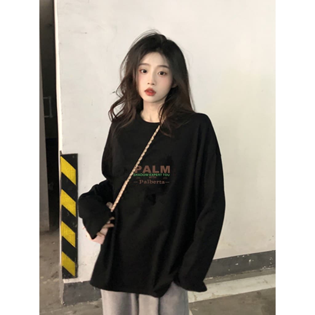 Americano Retro carta preto de manga comprida camiseta de fundo feminino primavera outono estilo preguiçoso solto estilo