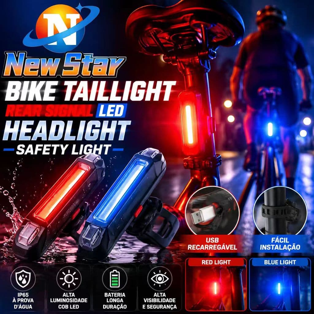 Lanterna Bike Sinalizador Traseiro Farol Led Luz Segurança Azul E Vermelho