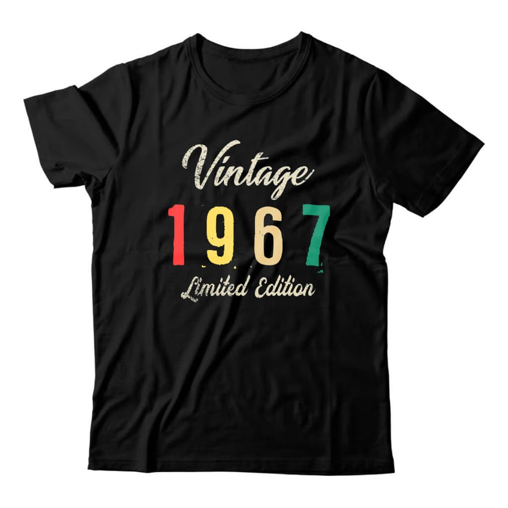 Camiseta Preta Unissex Básica 1967 Vintage Fem Masc