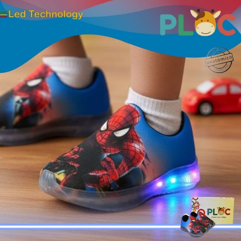 Tênis Led Tecnology Cores Ploc Pisou Piscou Personagens - Spider Menino