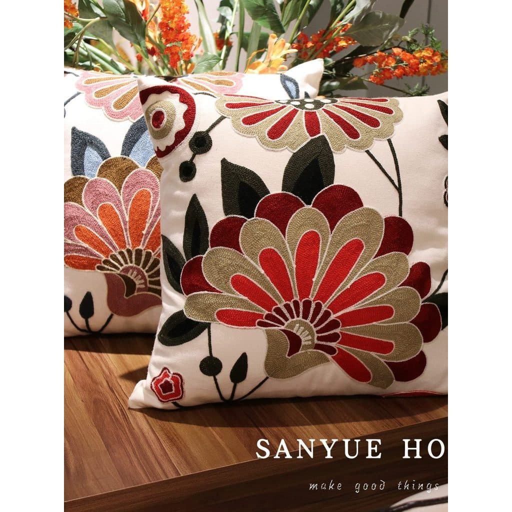 SANYUE HOME Retro Padrão Bordado Fronha Almofada Quadrada Bordado à Mão Decoração de Casa Fronha