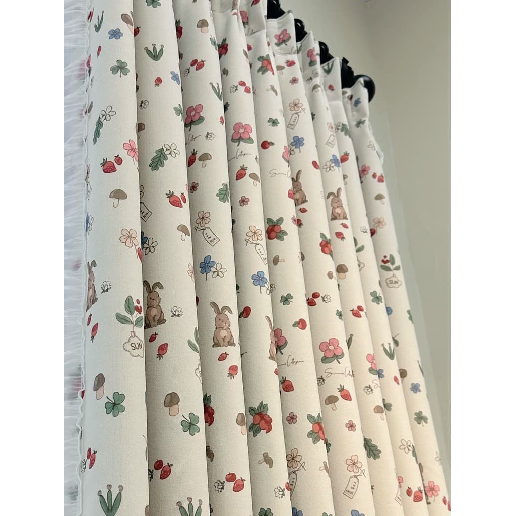 Menina princesa quarto creme cortina francesa pequena flor coelho impressão dos desenhos animados quarto Bay janela quar