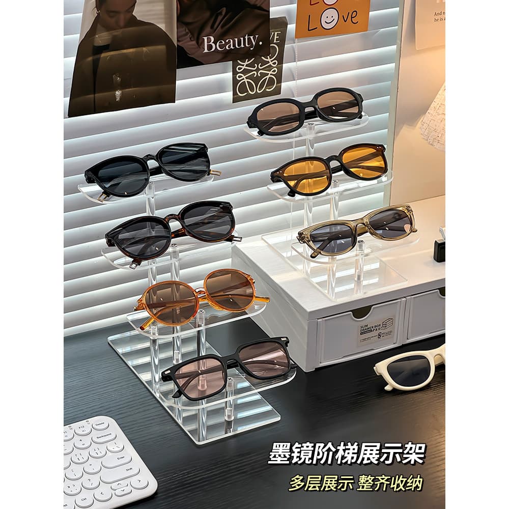 Stepped óculos de armazenamento expositor óculos de sol miopia colocação suporte acrílico em camadas óculos prateleira