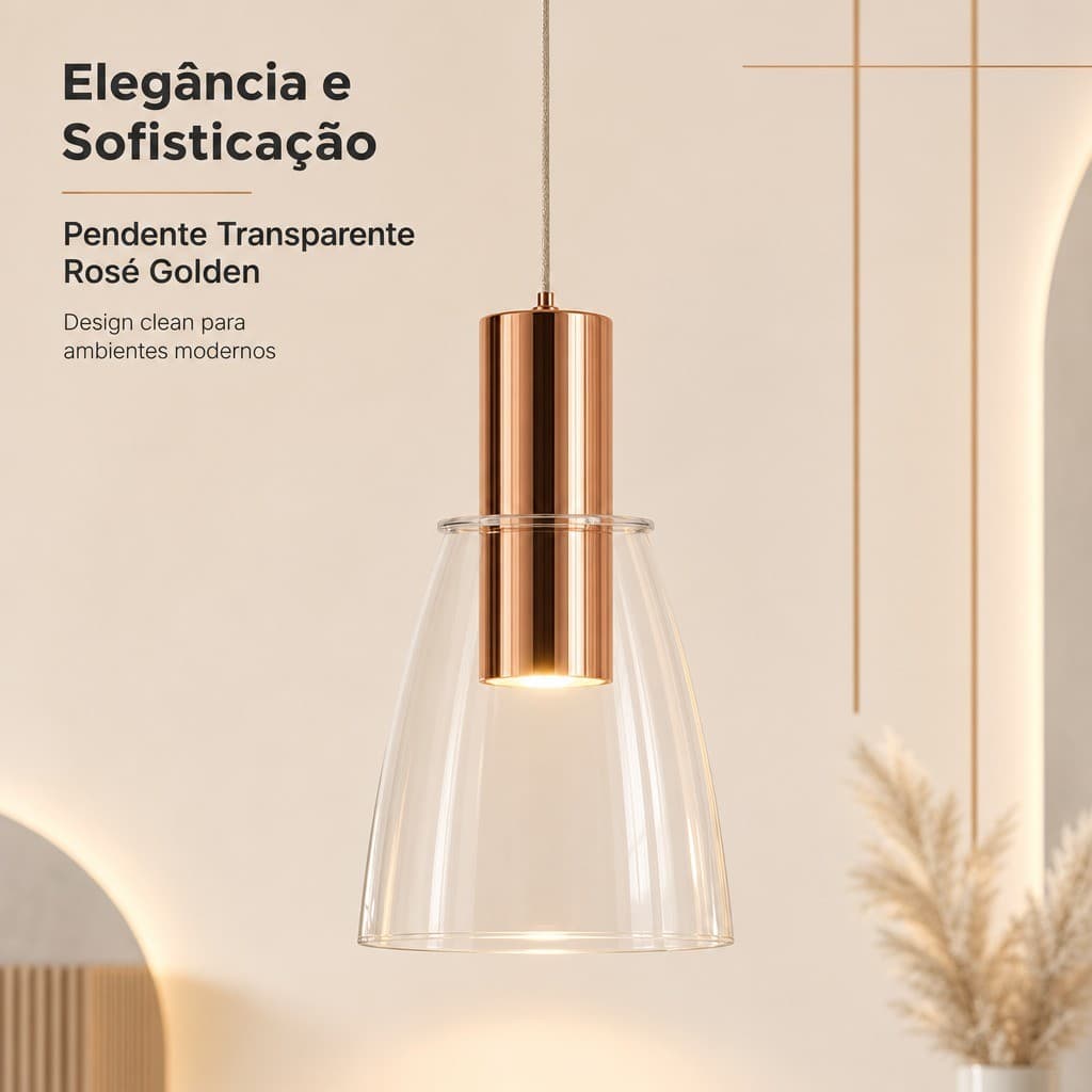 Luminária Pendente Transparente Rose Gold Soquete E27