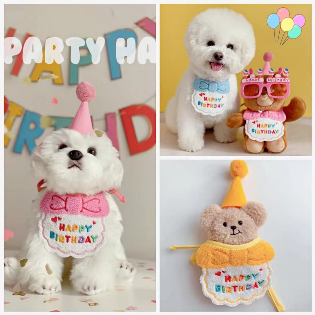 Pet gato cão festa de aniversário chapéu babador filhote de cachorro saliva bolso saliva toalha Bichon cão gatinho chapé