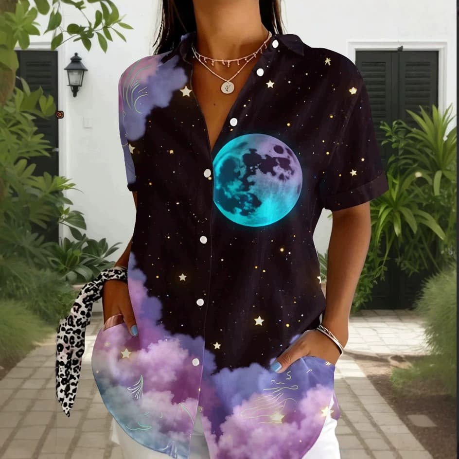 Top feminino estampado casual diário de manga curta camisa feminina confortável casual