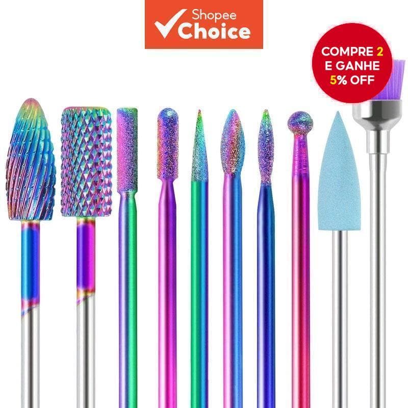 Kit de Brocas para Lixadeira de Unhas 10 em 1, Lixadeira Elétrica para Unhas, Conjunto de Manicure e Pedicure com 3/32