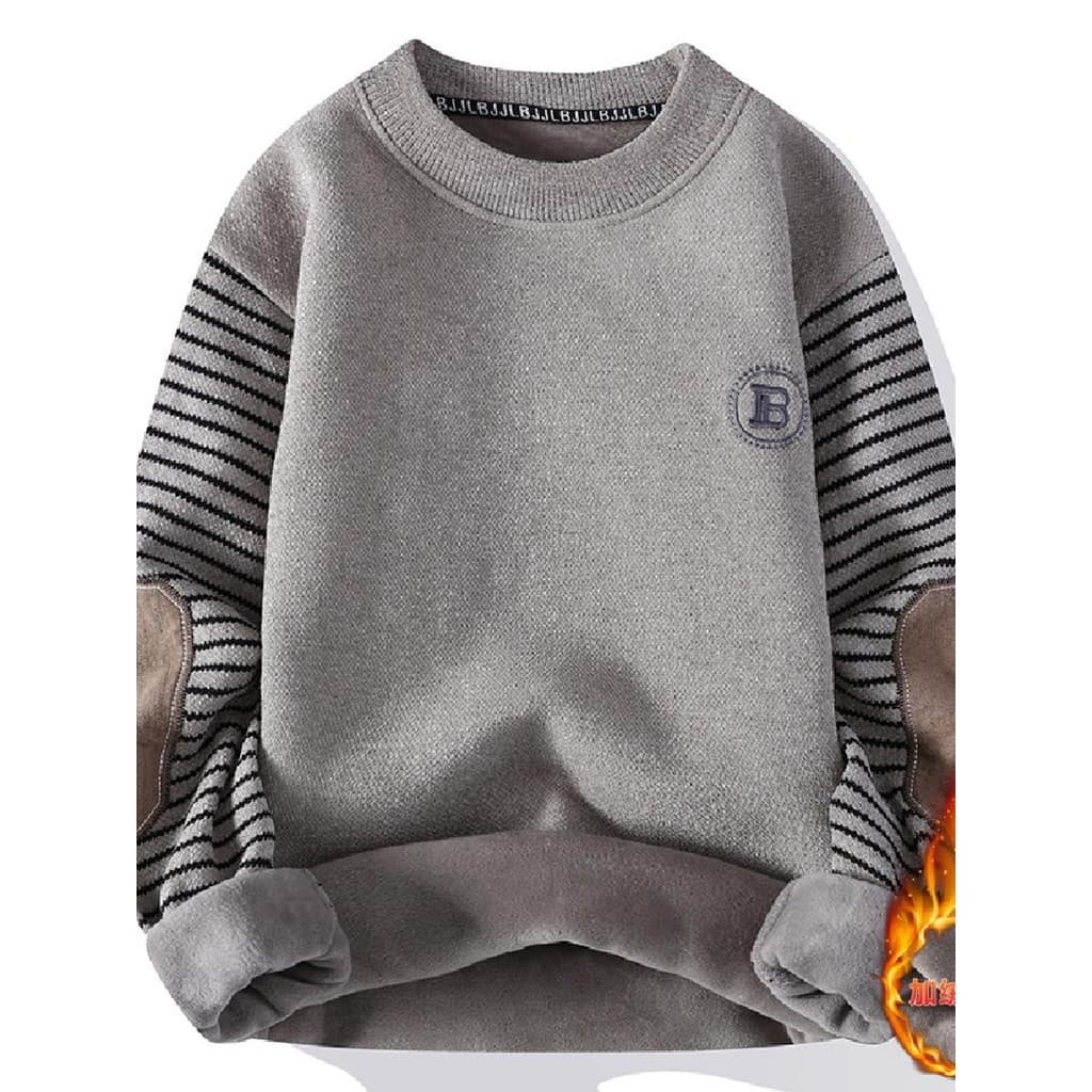 Listrado Jacquard em torno do pescoço outono inverno masculino moletom de lã de uma peça juventude forro de lã engrossad