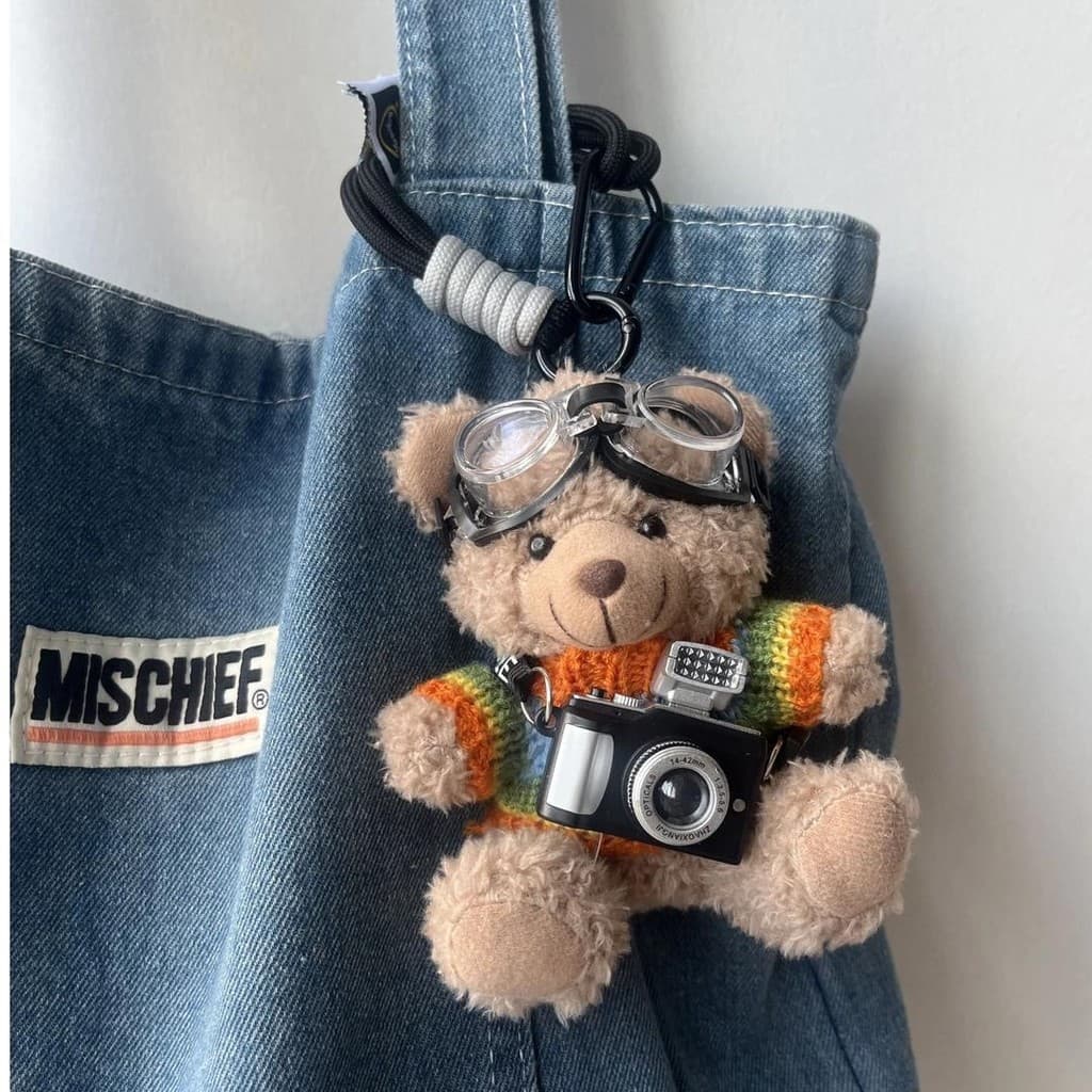 Câmera camisola urso pingente saco decoração boneca de pelúcia carro chaveiro casal criativo presente do feriado