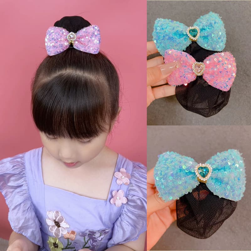 Crianças brilhante peça arco rede de cabelo preguiçoso bola cabeça grampo de cabelo menina net bolso grampo de cabelo ac