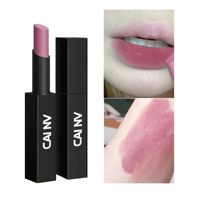 Batom cinza rosa de baixa saturação, cor Nude, cor rosa seca, pasta de feijão fumado, cor europeia, americana, copo anti