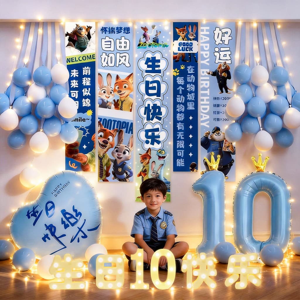 Meninos crianças meninos 10th aniversário feliz cerimônia sentido balão atmosfera fundo parede cena decoração dez anos d