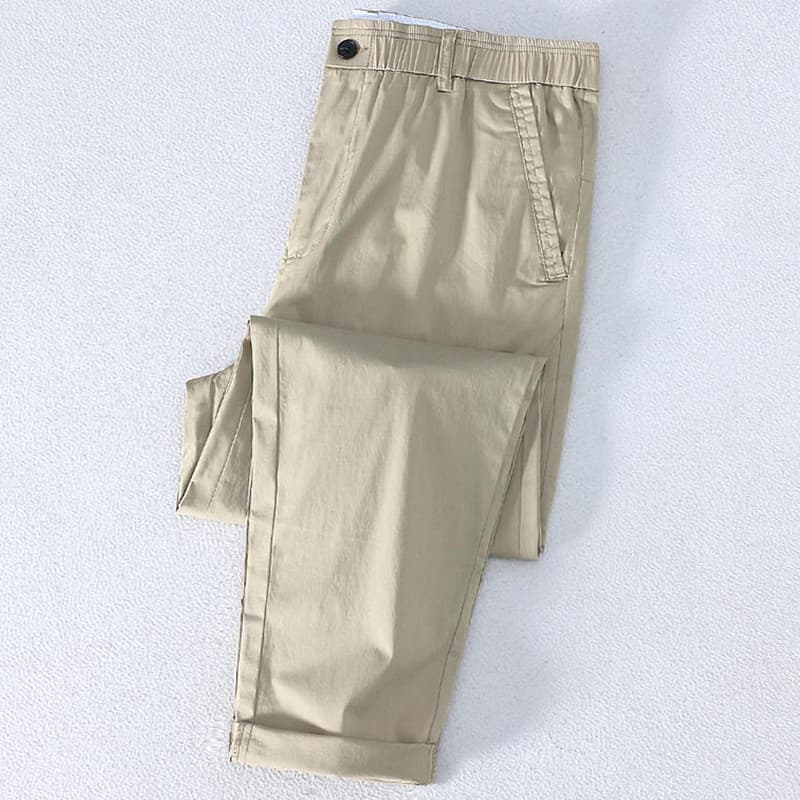 Sabaqi verão solto cônico cintura elástica calças casuais masculinas de 9 pontos estilo fino na moda masculino em forma