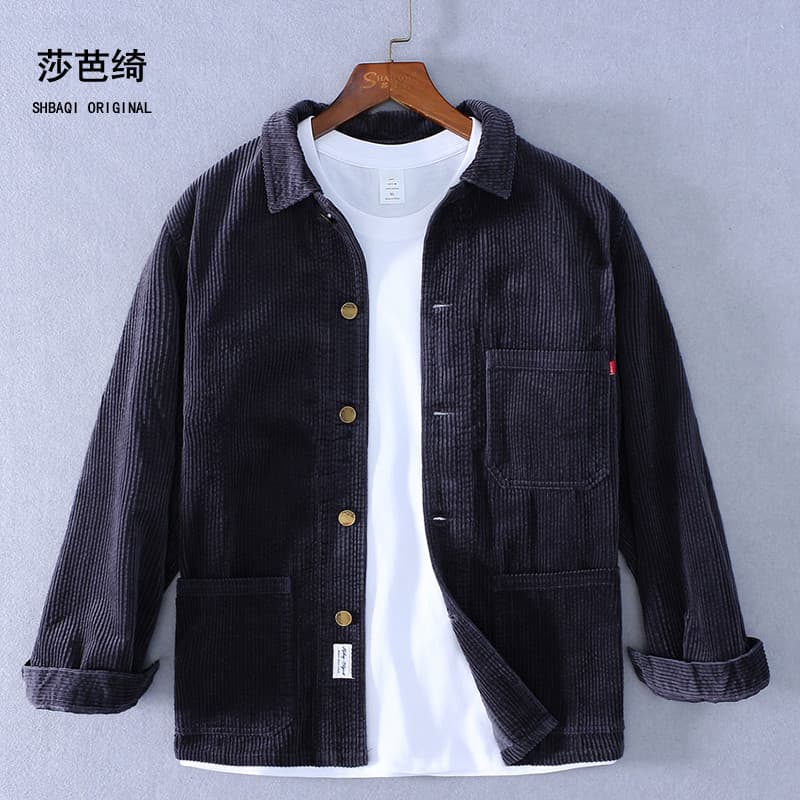 Jaqueta de lã listrada masculina jovem primavera outono bonito solto puro algodão veludo jaqueta estilo japonês na moda
