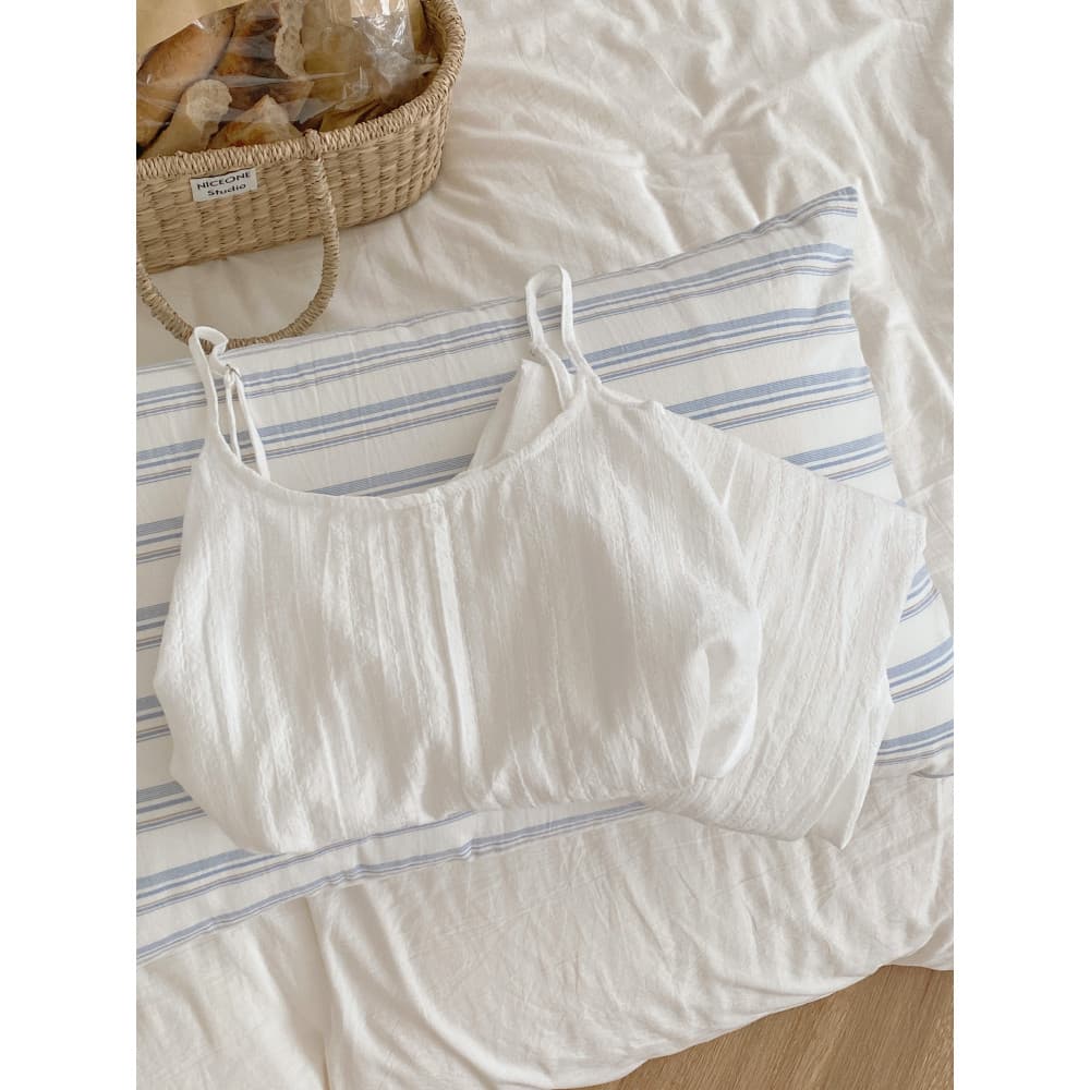 Sombra em nuvem |Pijamas de algodão puro feminino verão branco puro desejo estilo estilingue calças de perna larga fino