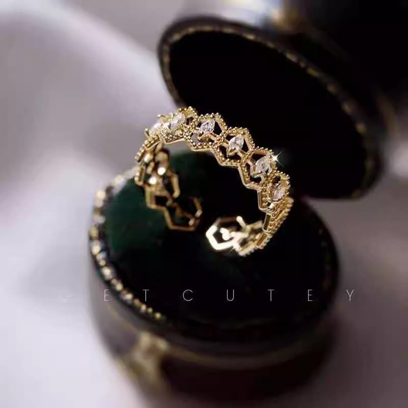 [Estoque pronto] Feel Metal Oco Zircão Anel Abertura Ajustável Simples Anel Simples Pulseira de Dedo Indicador Exclusivo