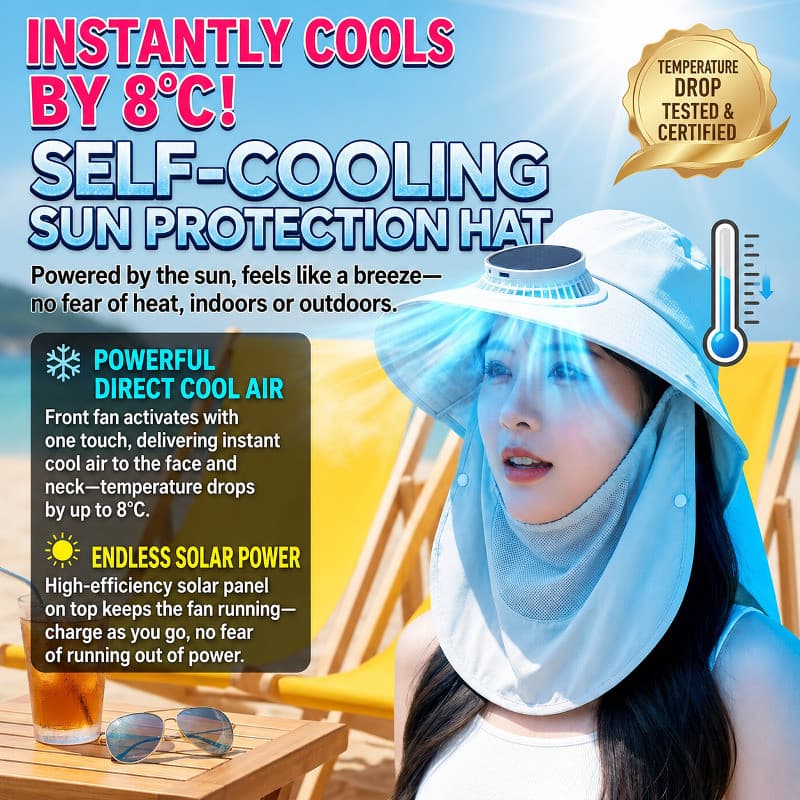 Chapéu De Ventilador Movido A Energia solar De Verão Com Aba Larga , Pesca Ao Ar Livre , Protetor De Pescoço Facial E s