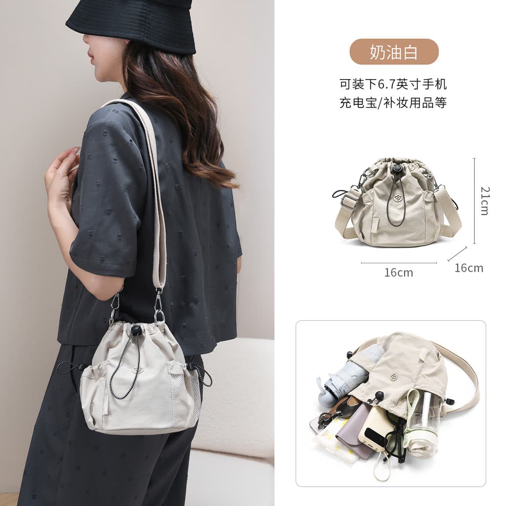 Moda cordão Mini pequeno saco feminino lona de náilon grande capacidade balde saco senhoras ombro saco do mensageiro tod