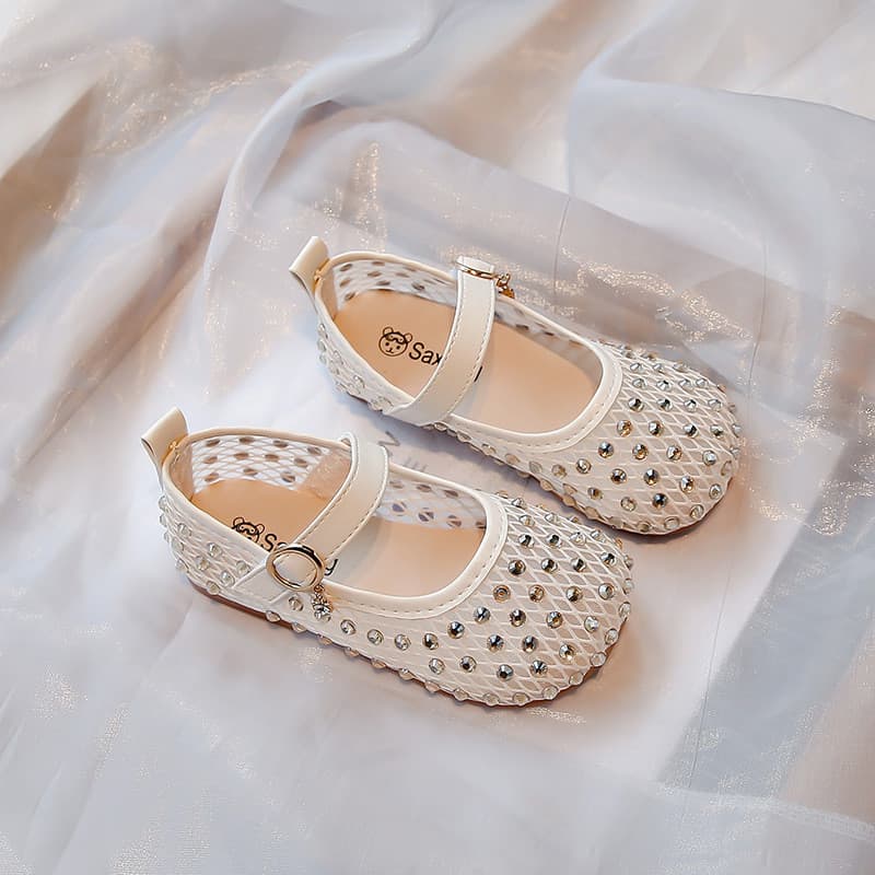 Meninas verão bebê princesa estilo sandálias strass indústria pesada cheio de diamante oco sapatos de princesa médio gra