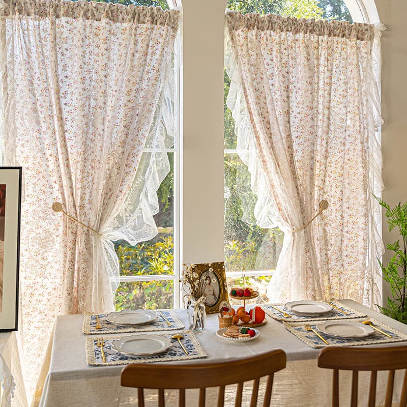 Cortina Floral Pastoral americana, renda francesa, gaze de pano para meninas, algodão Semi-sombreamento, estilo coreano,
