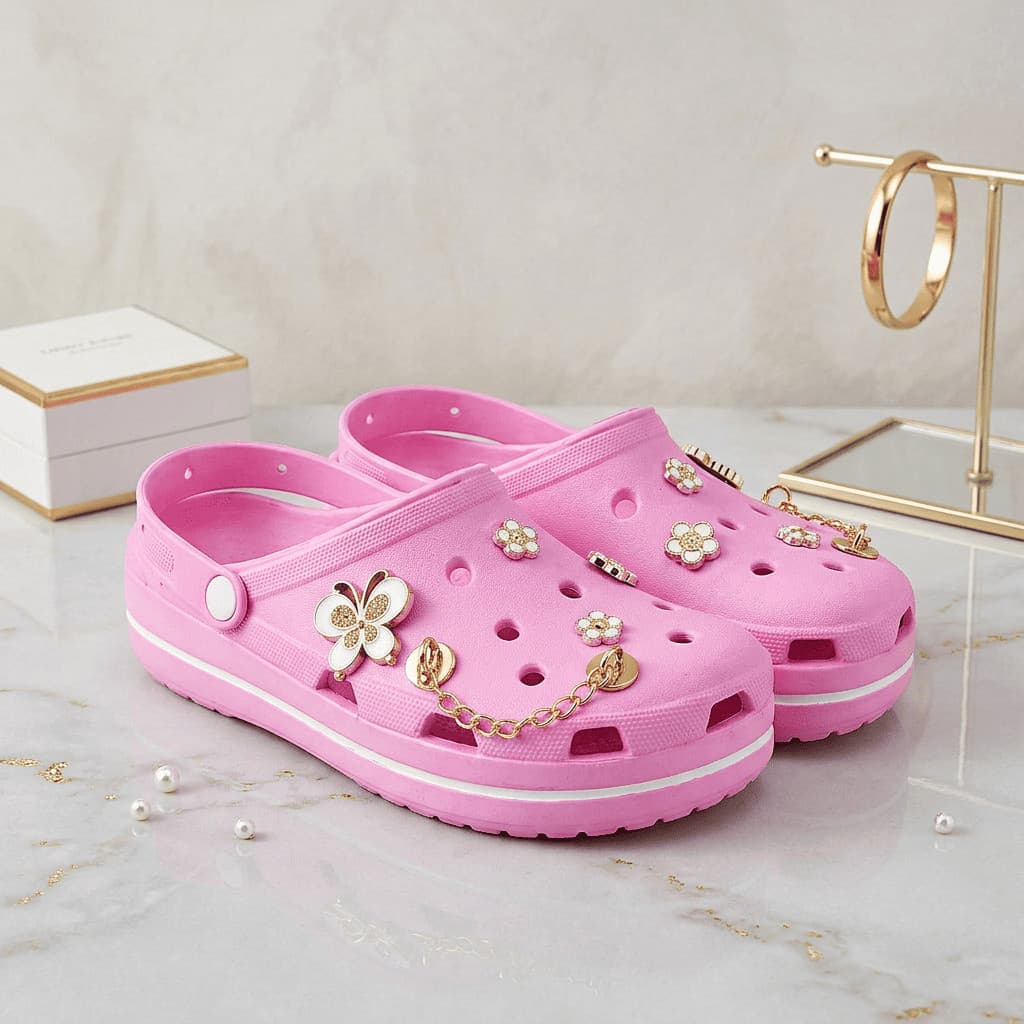 Babuche Adulto Feminina Personalizada Com Pins Flor Corrente Confortável Leve Antiderrapante