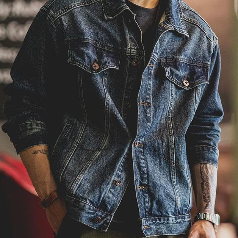 Estilo americano antigo lavado azul Denim jaqueta masculina 2025 outono novo estilo Ami cáqui solto jaqueta de carga na