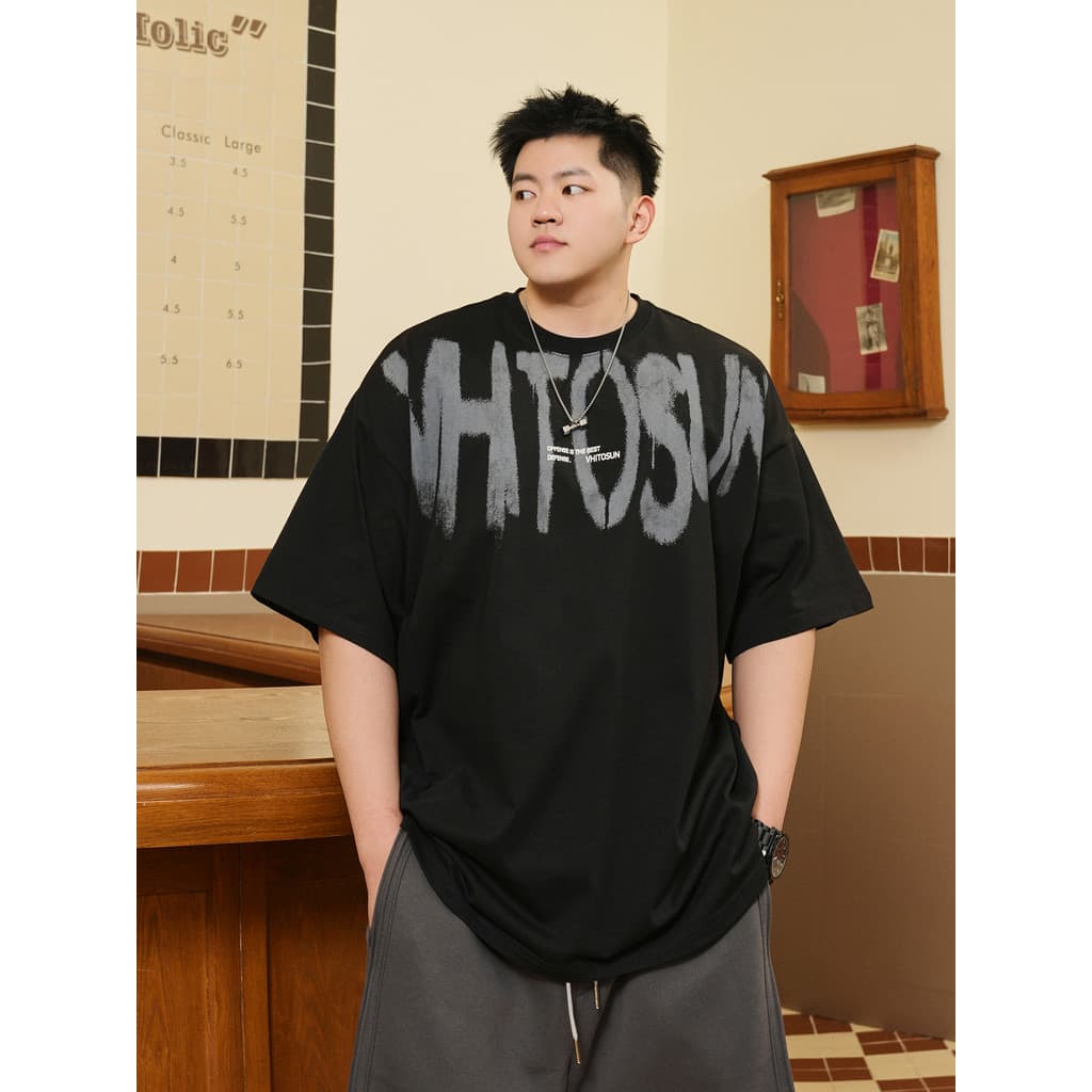 THE PANG Street Wear Plus Size Masculino Wear 2025 Verão Fatty Letter Print Camiseta de manga curta masculina solta algo