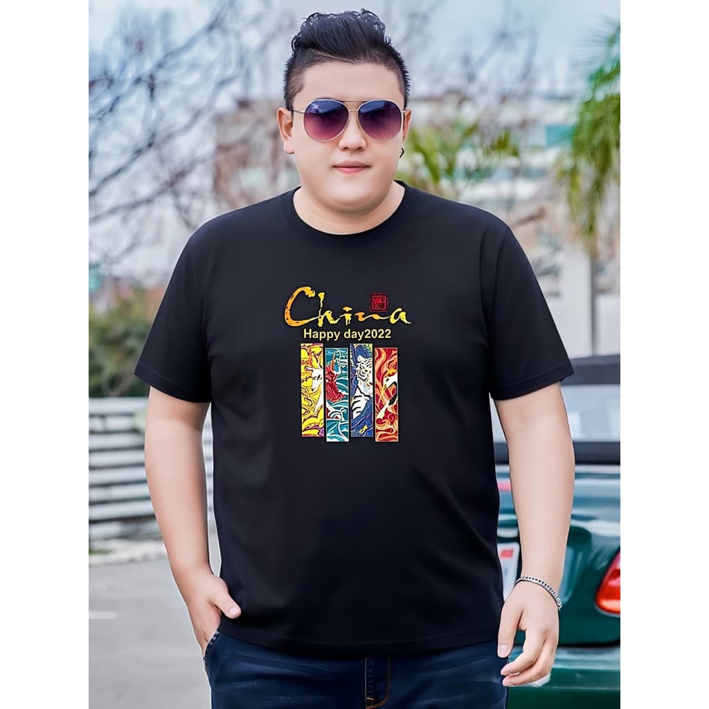 Roupas masculinas de tamanho grande, diário, Design sofisticado, além de gordura, gola redonda, algodão, manga curta, ca