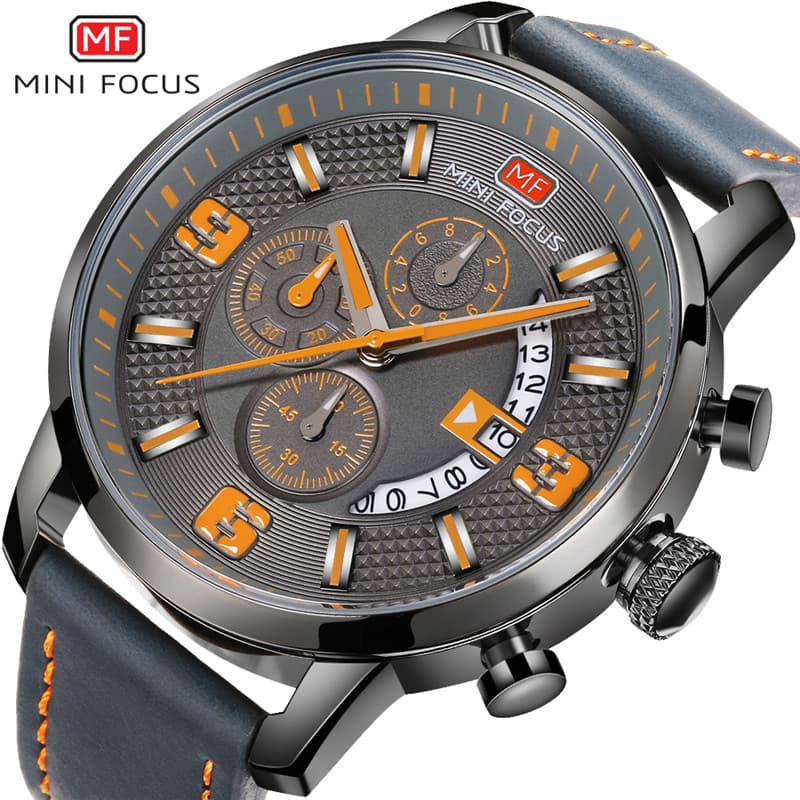 MINI FOCUS Foxdo Pointer Relógio Esportivo Quartzo Hipster Relógio Grande Disco À Prova D 'Água Masculino 025G