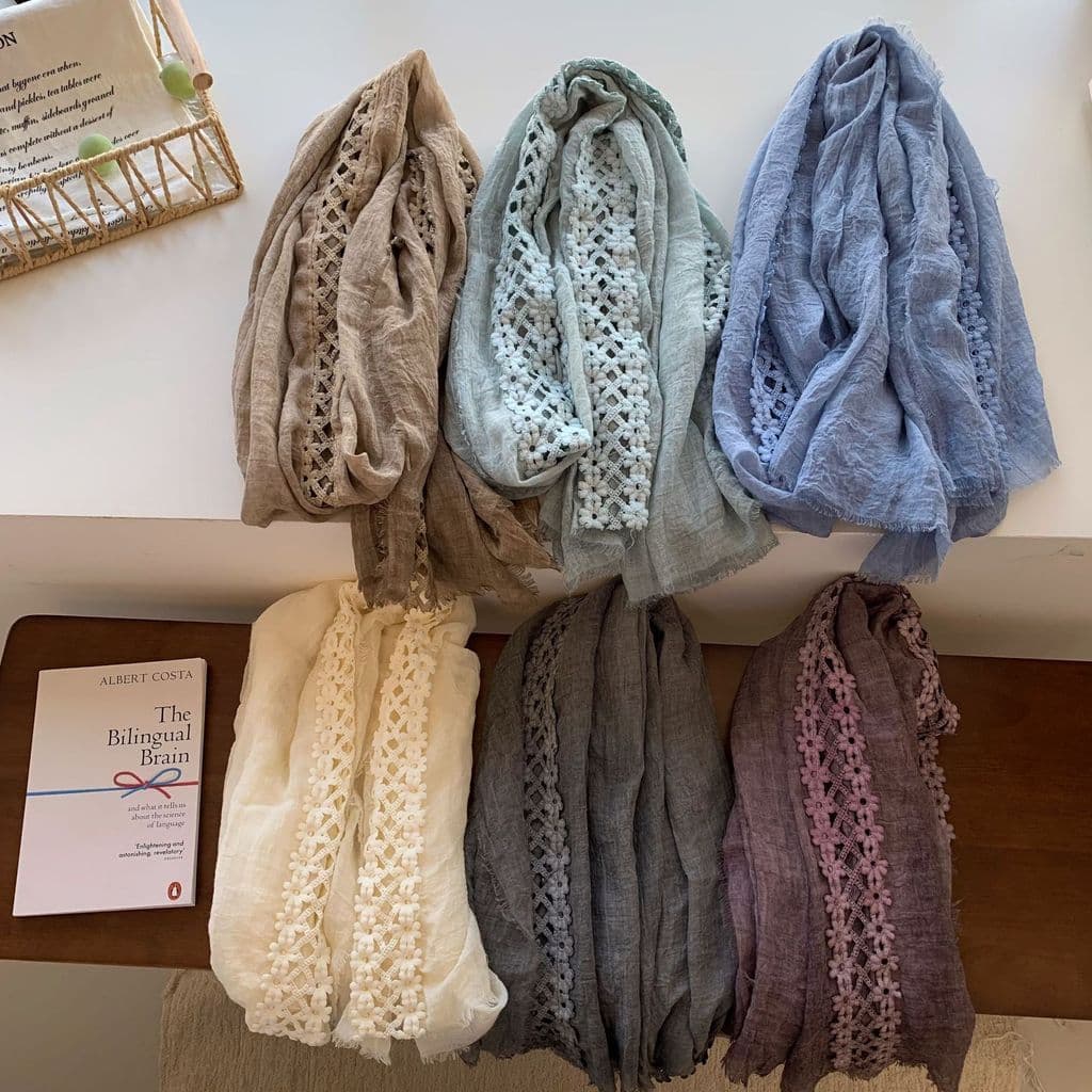 Fresco elegante algodão renda literária feminina outono inverno algodão linho cachecol longo estilo coreano gaze estilo