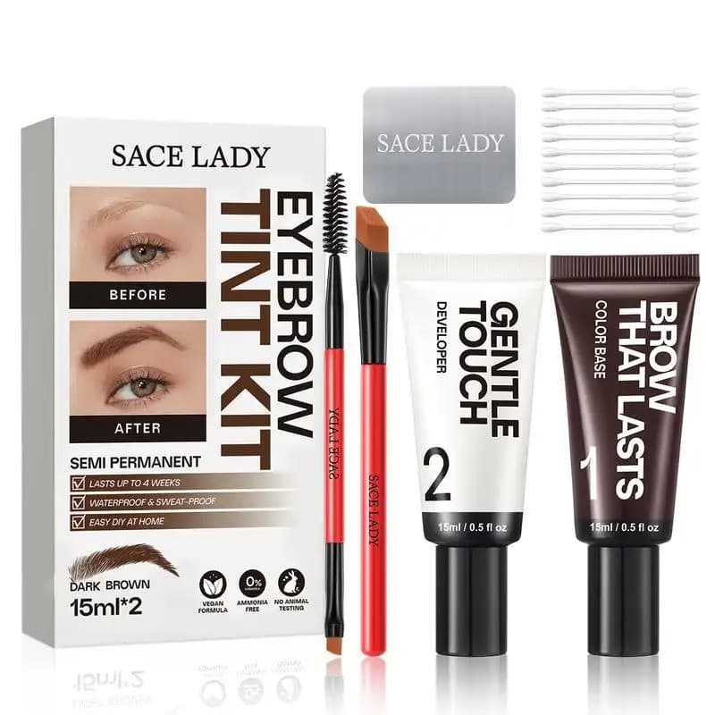 SACELADYEyebrowTintKit, Kit de Tintura para Sobrancelhas de Longa Duração, à Prova d'Água e Suor, Kit de Coloração de Ca