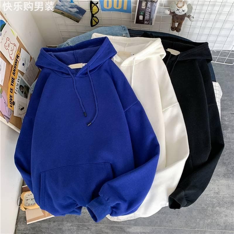 Outono inverno ins estilo Hong Kong com capuz cor sólida forro de lã moletom masculino na moda estudante solto bf pulôve