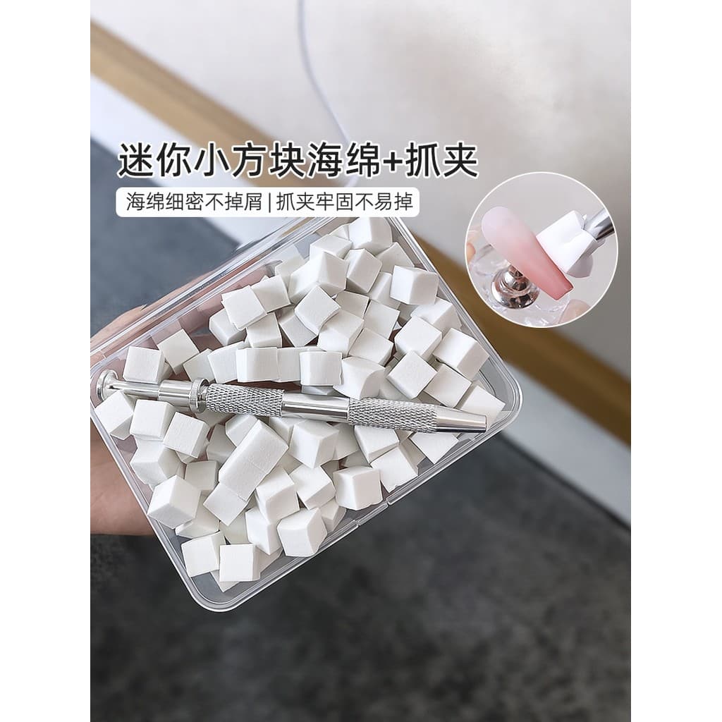 Manicure Mini branco pequeno quadrado esponja Grab Clip vermelho mancha gradiente Tofu bloco Puff Papa borracha Blush fe
