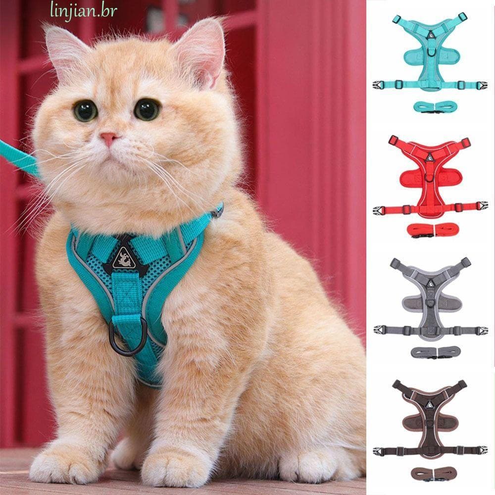 Conjunto De Trela Para Gatos LINJIAN , Coleira Universal Estilo Colete , Arnês Reflexivo Anti-Vibração
