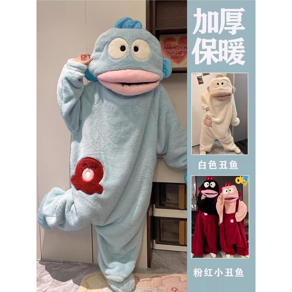 Clownfish pijama de uma peça peixe de boca grande outono inverno desenho animado engrossado engraçado masculino feminino