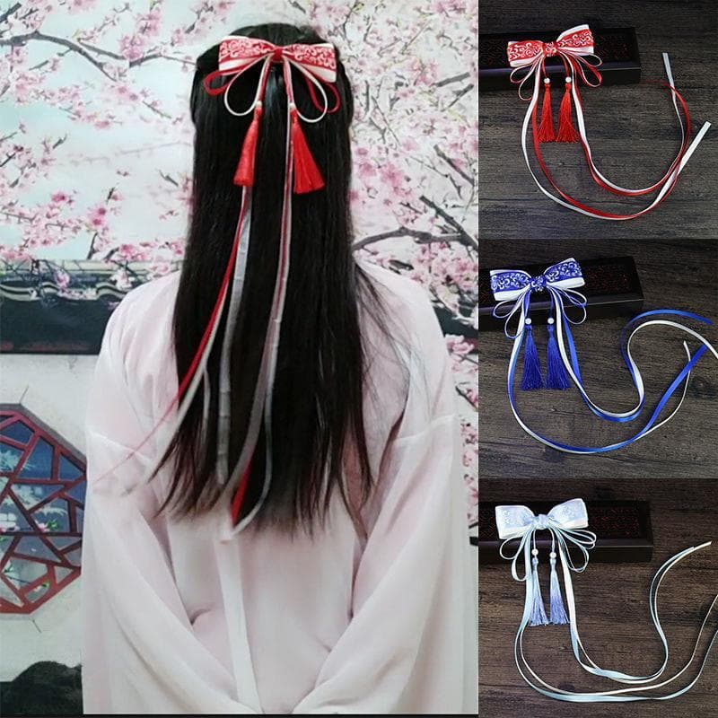 Estilo antigo Hanfu estilo chinês vermelho azul branco porcelana grampo de cabelo arco clipe lateral antigo acessórios t