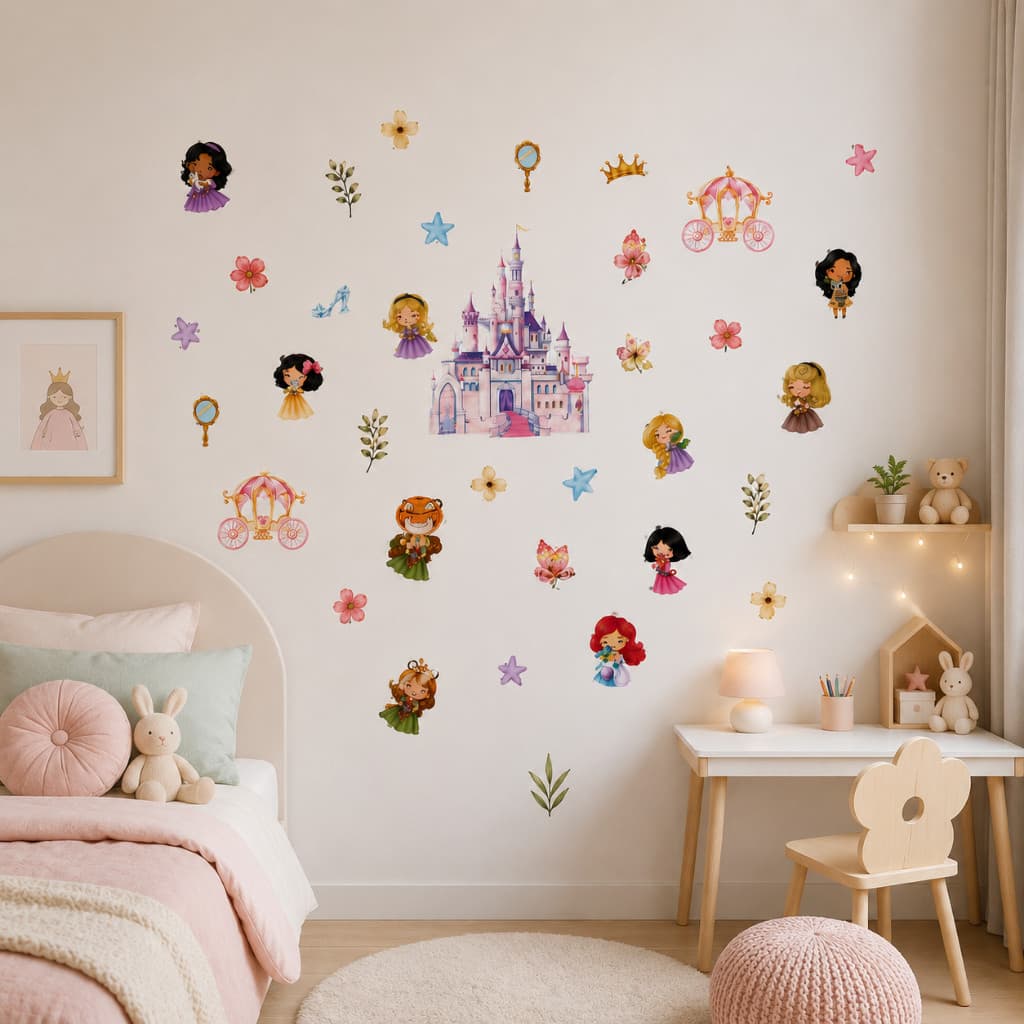 Adesivo de Parede Princesas Infantil Castelo Decorativo Cartela 50x50cm