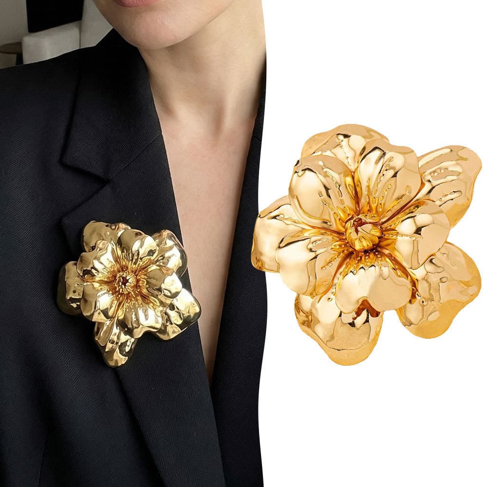 Elegante Emblemas Em Camadas 3D Broche De Flor Dourada Acessório Retrô