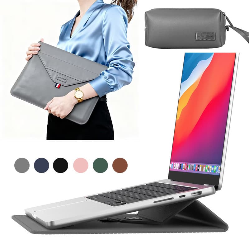 Mochila para notebook de alta qualidade, couro, 13 a 16 polegadas, com suporte e bolsa para carregador