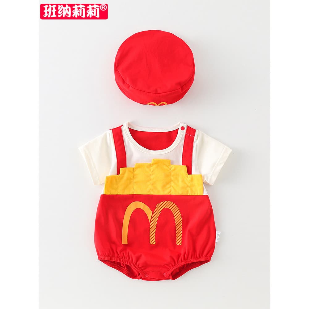 Influenciador roupas de verão para bebês, macacão de algodão puro, verão, manga curta, Super fofo, mês inteiro, cem dias