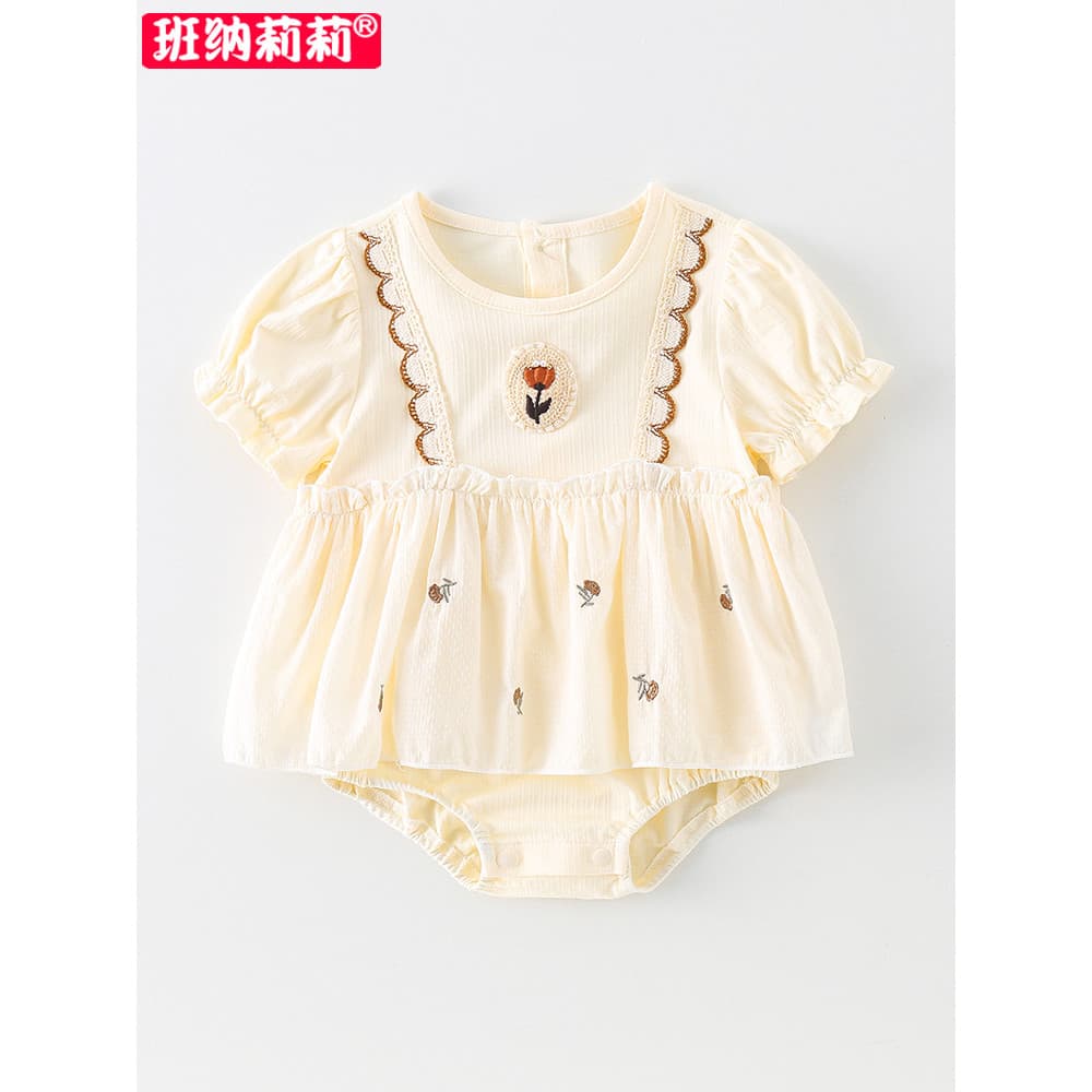 Bebê verão princesa vestido puro algodão triângulo macacão