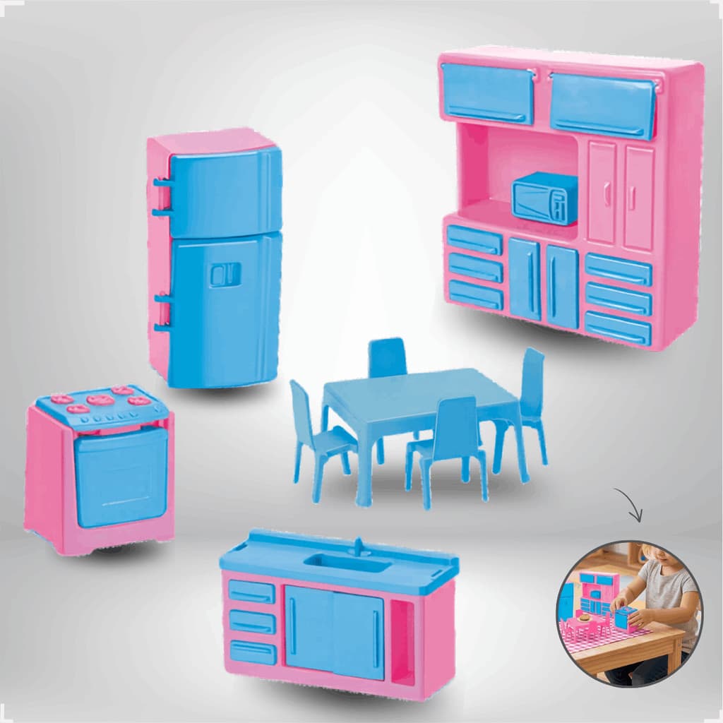 Kit Cozinha Brinquedo Infantil Judy Home com Geladeira, Fogão, Pia e Mesa Completa