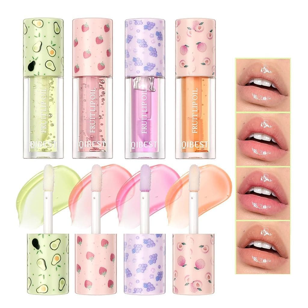 Conjunto de Óleos Labiais com Sabor de Frutas, 4 Unidades de Brilho Labial Hidratante, Conjunto de Brilho Labial Nutriti